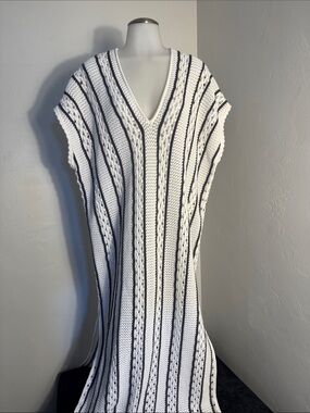 Splendid Collection Knit Caftan  White/Black Stripe Size Large